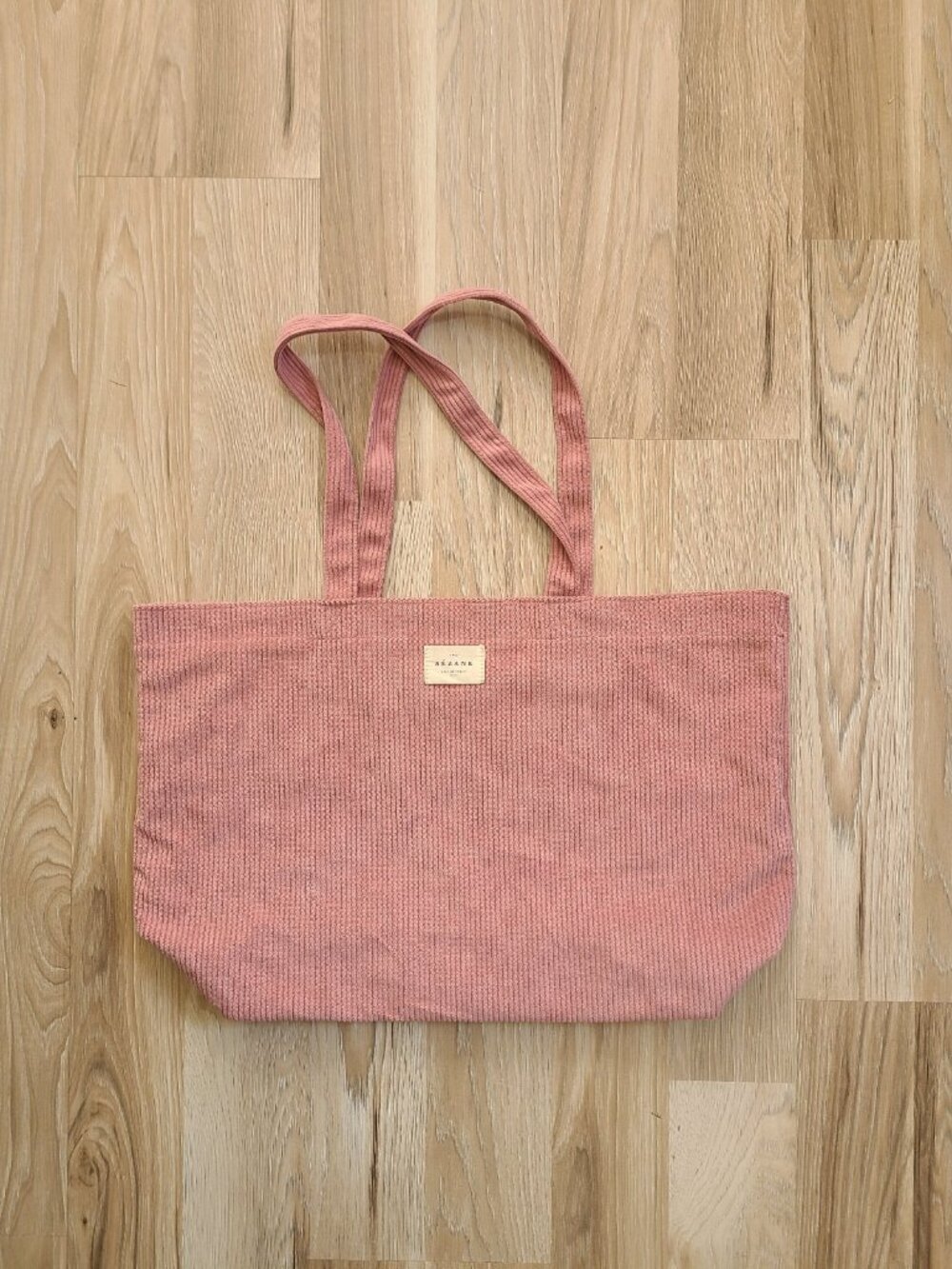 Sezane Pink Paris Corduroy Finish Large Tote Bag